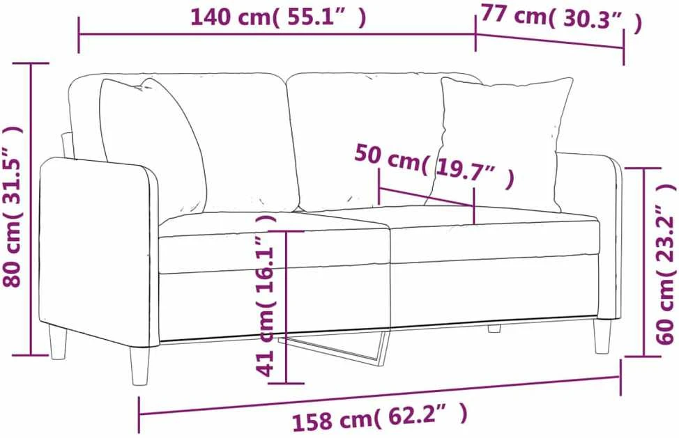 Dvivietė sofa su pagalvėlėmis, šviesiai pilka, 140cm, audinys