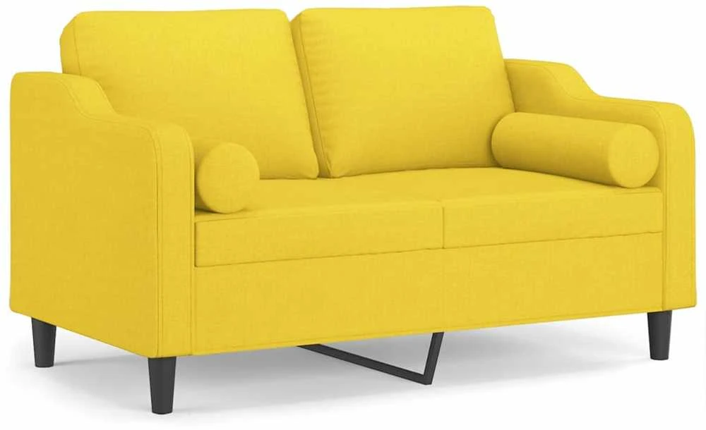 Dvivietė sofa su pagalvėlėmis, šviesiai geltona, 120cm, audinys