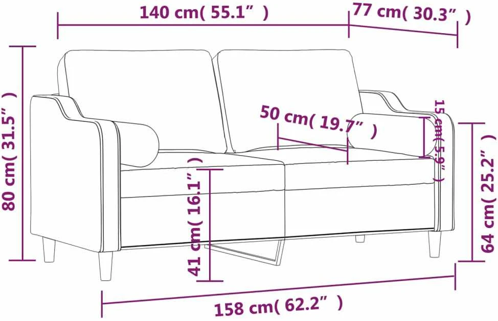 Dvivietė sofa su pagalvėlėmis, šviesiai pilka, 140cm, audinys