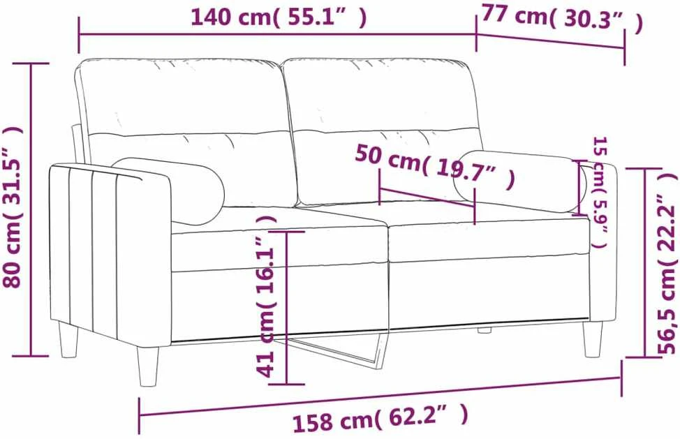 Dvivietė sofa su pagalvėlėmis, šviesiai pilka, 140cm, audinys