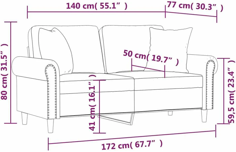 Dvivietė sofa su pagalvėlėmis, tamsiai pilka, 140cm, aksomas