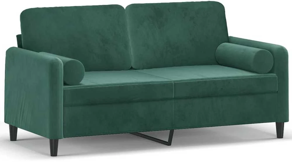 Dvivietė sofa su pagalvėlėmis, tamsiai žalia, 140cm, aksomas