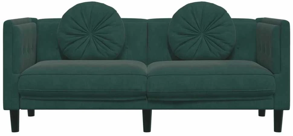 Dvivietė sofa su pagalvėlėmis, tamsiai žalios spalvos, aksomas