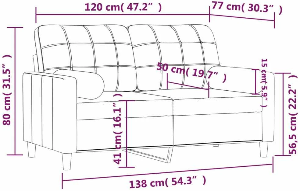 Dvivietė sofa su pagalvėlėmis, taupe spalvos, 120cm, audinys