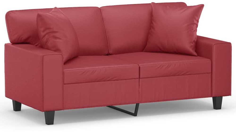 Dvivietė sofa su pagalvėlėmis, vyno, 120cm, dirbtinė oda