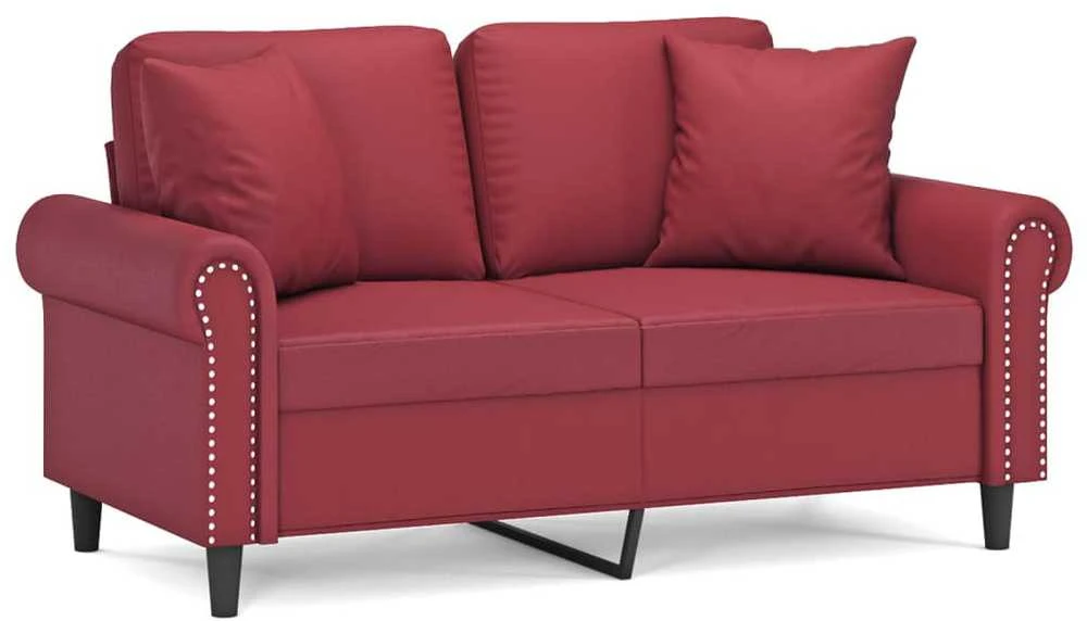 Dvivietė sofa su pagalvėlėmis, vyno, 120cm, dirbtinė oda