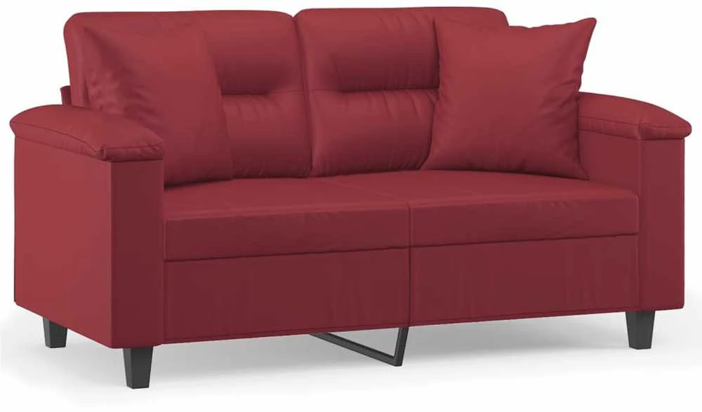 Dvivietė sofa su pagalvėlėmis, vyno, 120cm, dirbtinė oda