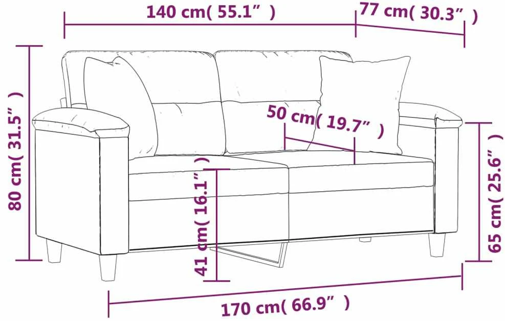 Dvivietė sofa su pagalvėmis, juoda, 140cm, mikropluošto audinys