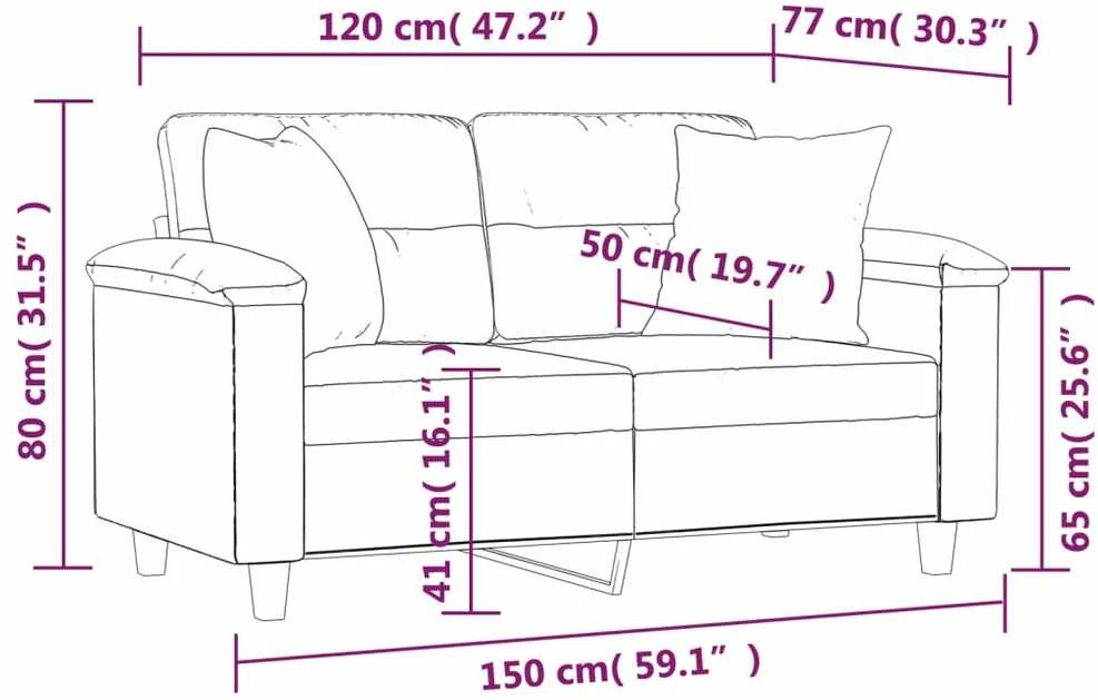 Dvivietė sofa su pagalvėmis, pilka, 120cm, mikropluošto audinys