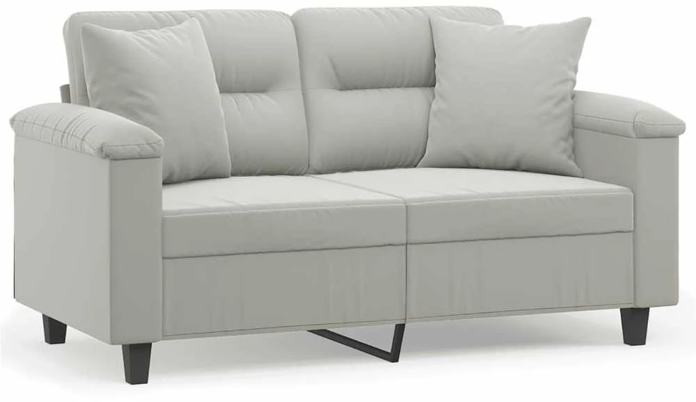 Dvivietė sofa su pagalvėmis, pilka, 120cm, mikropluošto audinys