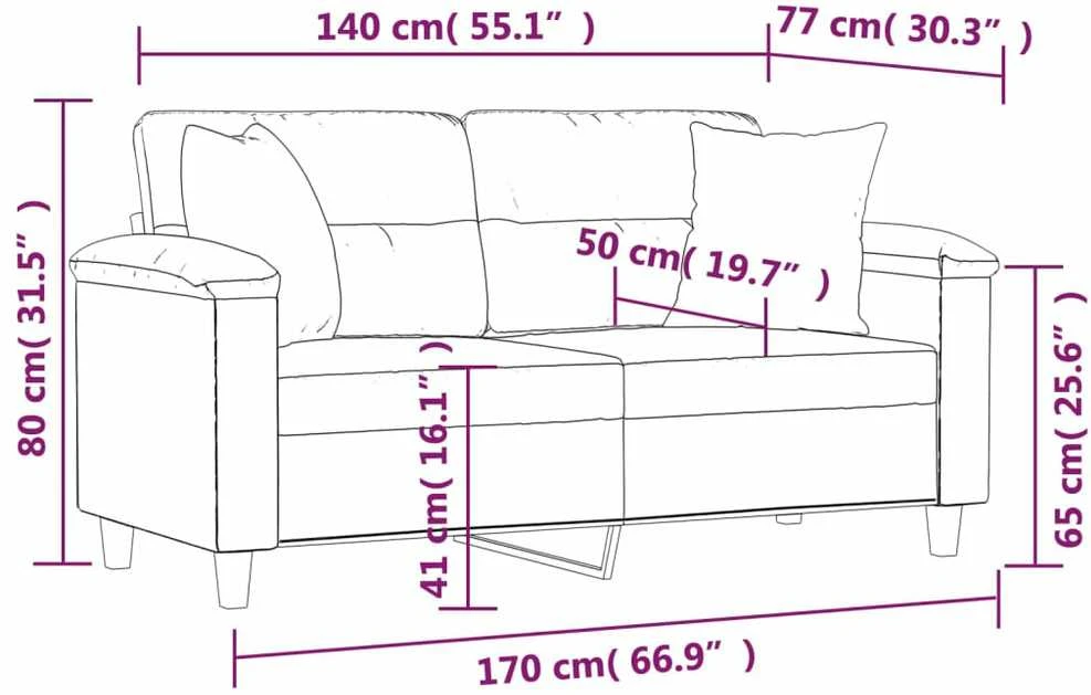 Dvivietė sofa su pagalvėmis, pilka, 140cm, mikropluošto audinys