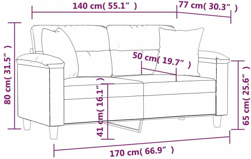 Dvivietė sofa su pagalvėmis, smėlio, 140cm, audinys