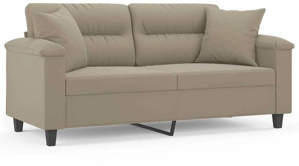Dvivietė sofa su pagalvėmis, taupe, 140cm, mikropluošto audinys