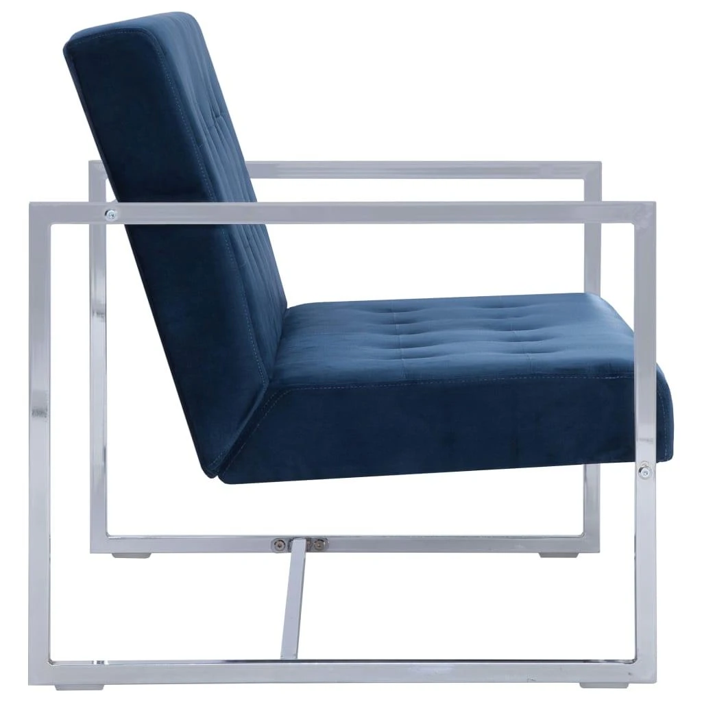 Dvivietė sofa su porankiais, mėlynos sp., chromas ir aksomas