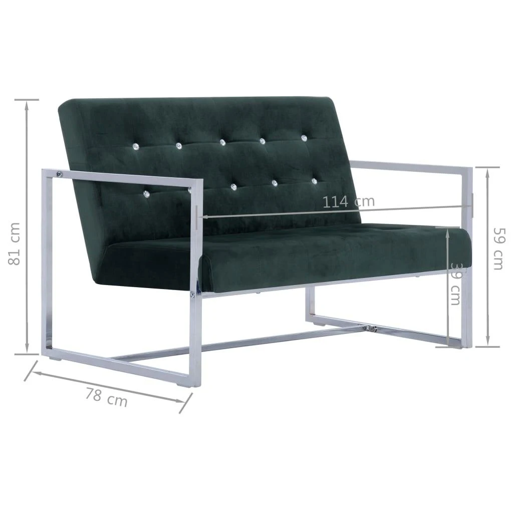 Dvivietė sofa su porankiais, tams. žal. sp., chromas ir aks.