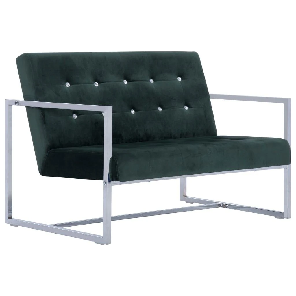 Dvivietė sofa su porankiais, tams. žal. sp., chromas ir aks.