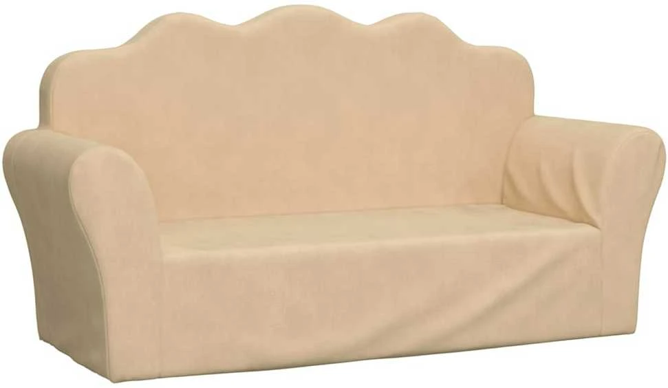 Dvivietė vaikiška sofa, kreminės spalvos, minkštas pliušas