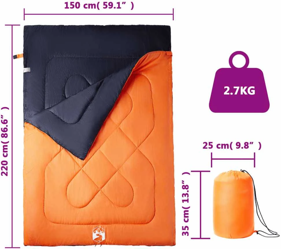 Dvivietis miegmaišis su pagalvėmis suaugusiems, 3-4 sezonams