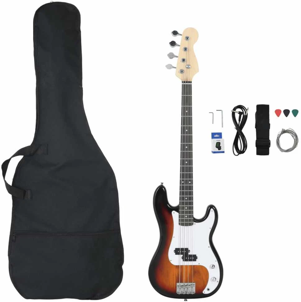 Elektrinė bosinė gitara pradedantiesiems, ruda/balta, 4/4 46"