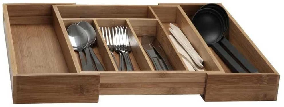 Excellent Houseware Prailginamas stalo įrankių dėklas, bambukas