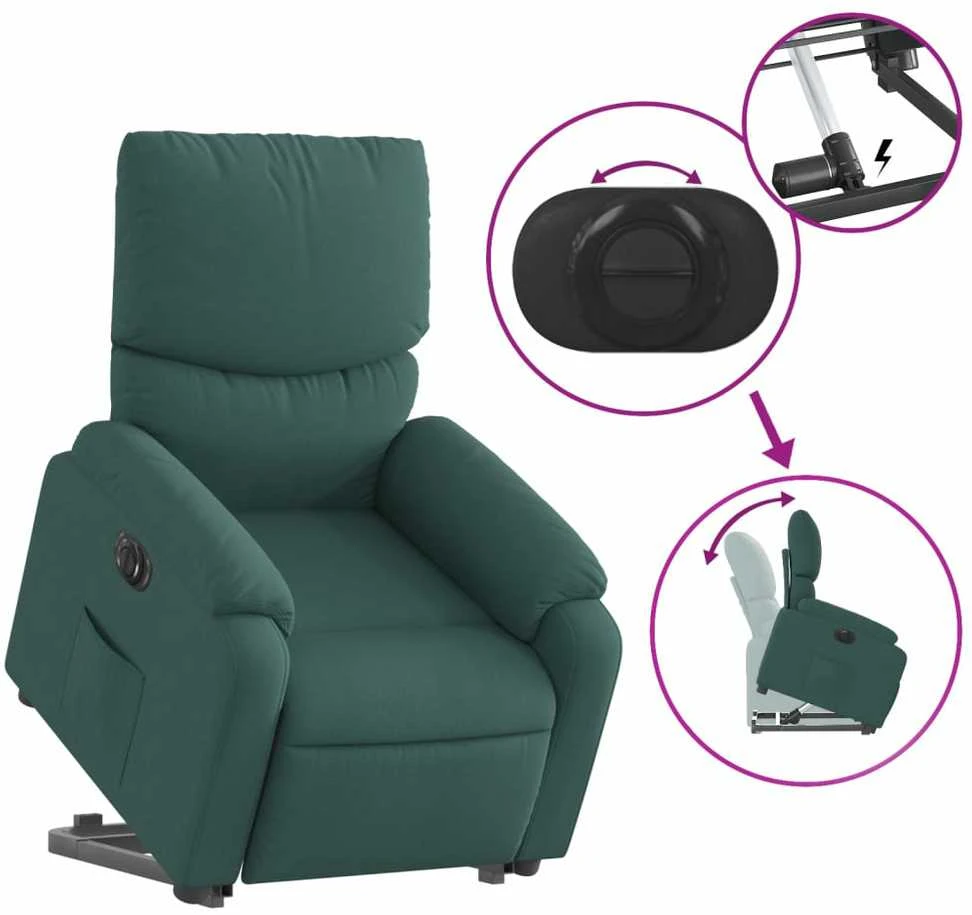 Fotelis Atsistojantis atlošiamas krėslas, tamsiai žalias, audinys