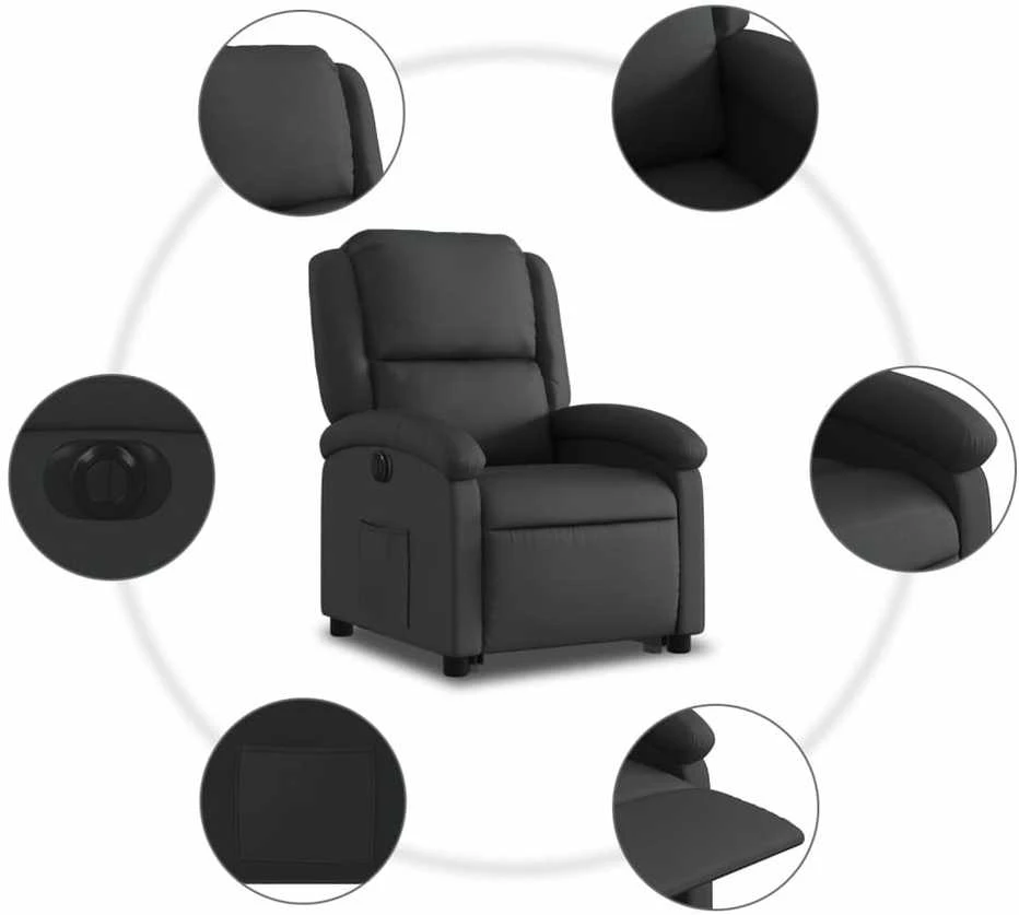 Fotelis Atsistojantis elektrinis atlošiamas krėslas, juodas, tikra oda