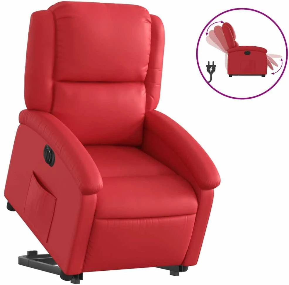 Fotelis Atsistojantis elektrinis krėslas, raudonas, dirbtinė oda