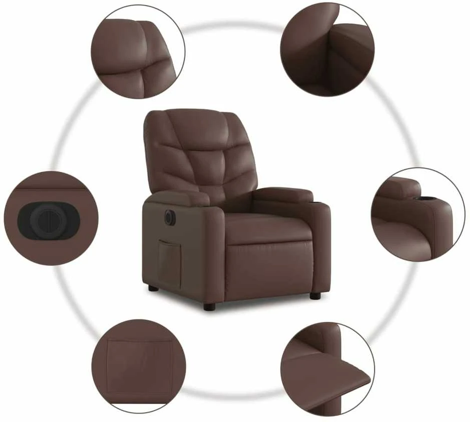 Fotelis Atsistojantis elektrinis krėslas, rudas, dirbtinė oda