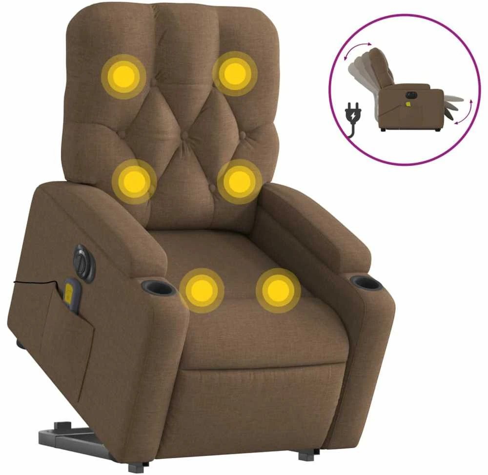 Fotelis Atsistojantis elektrinis masažinis krėslas, rudas, audinys