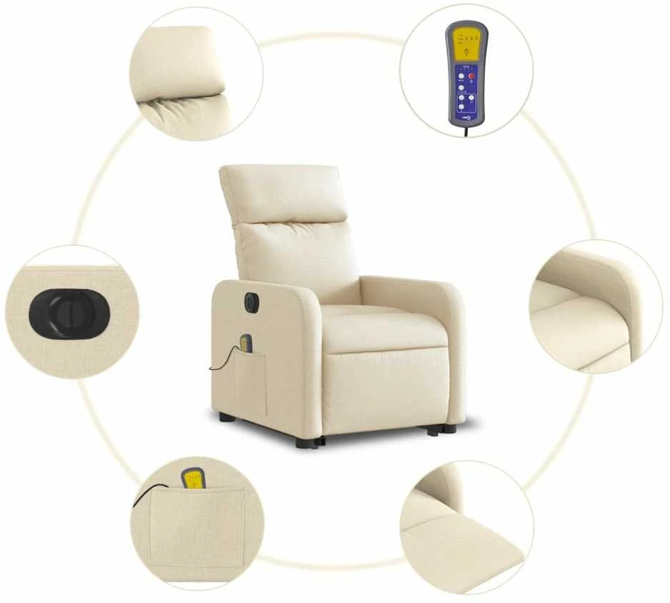 Fotelis Atsistojantis elektrinis masažinis krėslas, kreminis, audinys