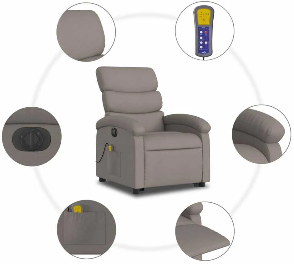 Fotelis Atsistojantis elektrinis masažinis krėslas, taupe, audinys