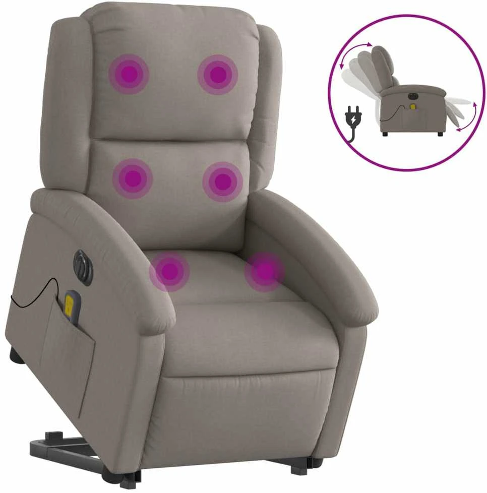 Fotelis Atsistojantis elektrinis masažinis krėslas, taupe, audinys