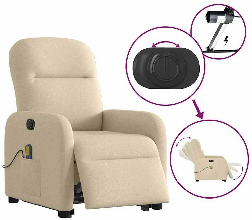 Fotelis Atsistojantis elektrinis masažinis krėslas, kreminis, audinys
