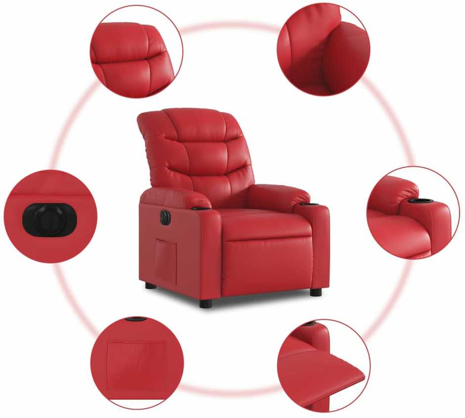 Fotelis Elektrinis atlošiamas krėslas, raudonos spalvos, dirbtinė oda