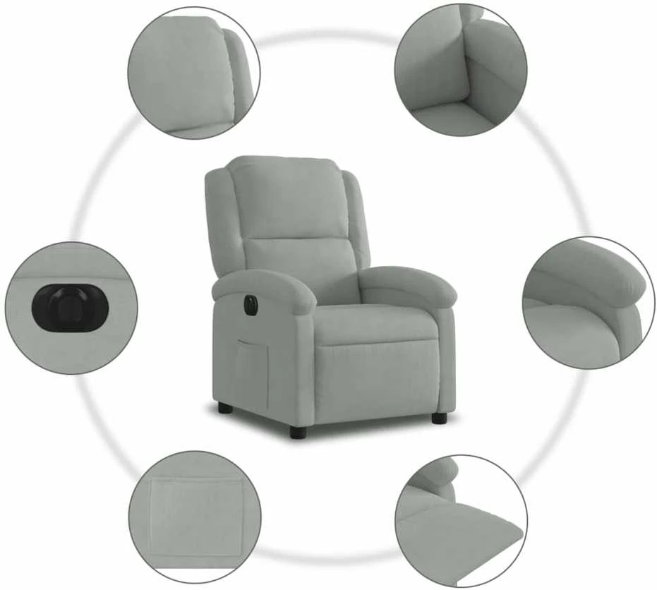 Fotelis Elektrinis atlošiamas krėslas, šviesiai pilkos spalvos, aksomas