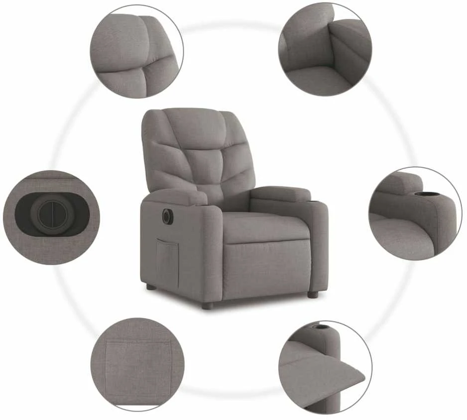 Fotelis Elektrinis atlošiamas krėslas, taupe spalvos, audinys