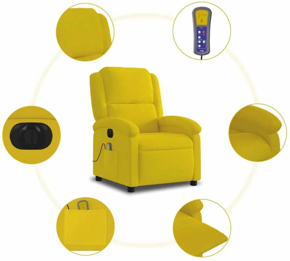 Fotelis Elektrinis atlošiamas masažinis krėslas, geltonas, aksomas