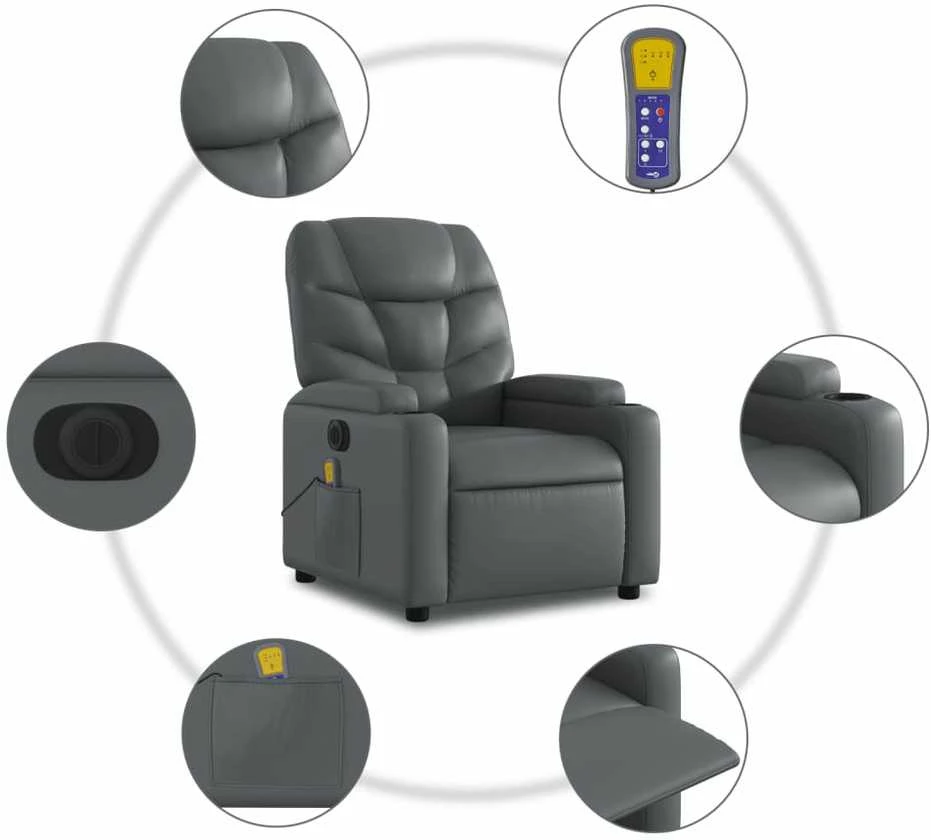 Fotelis Elektrinis atlošiamas masažinis krėslas, pilkas, dirbtinė oda