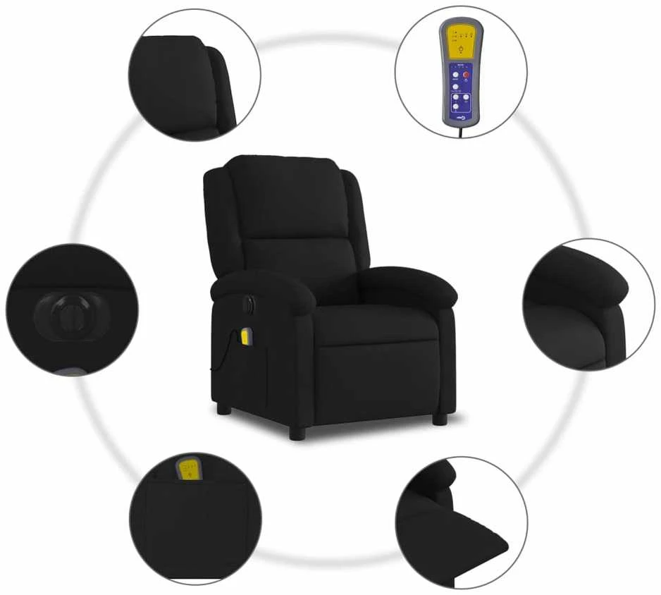 Fotelis Elektrinis atlošiamas masažinis krėslas, juodas, audinys
