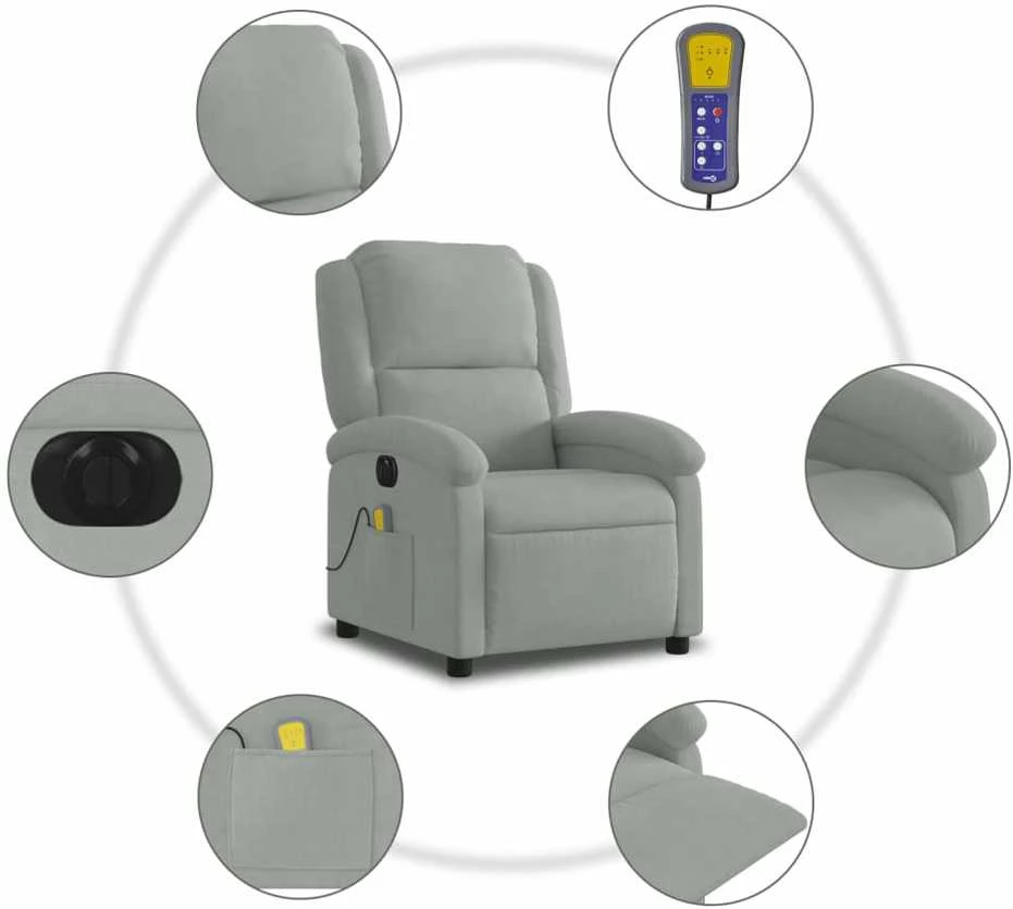 Fotelis Elektrinis masažinis krėslas, šviesiai pilkas, aksomas