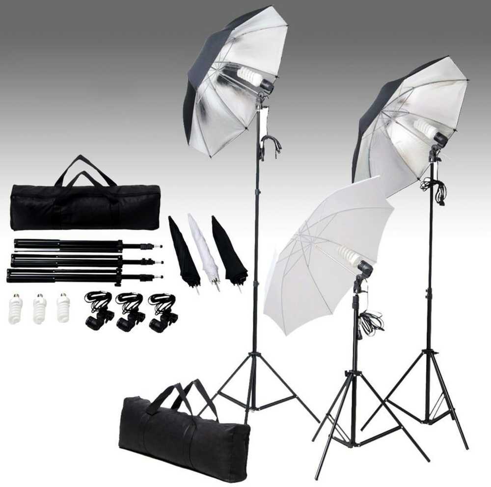 Fotostudijos komplektas su apšvietimo rinkiniu ir fonu