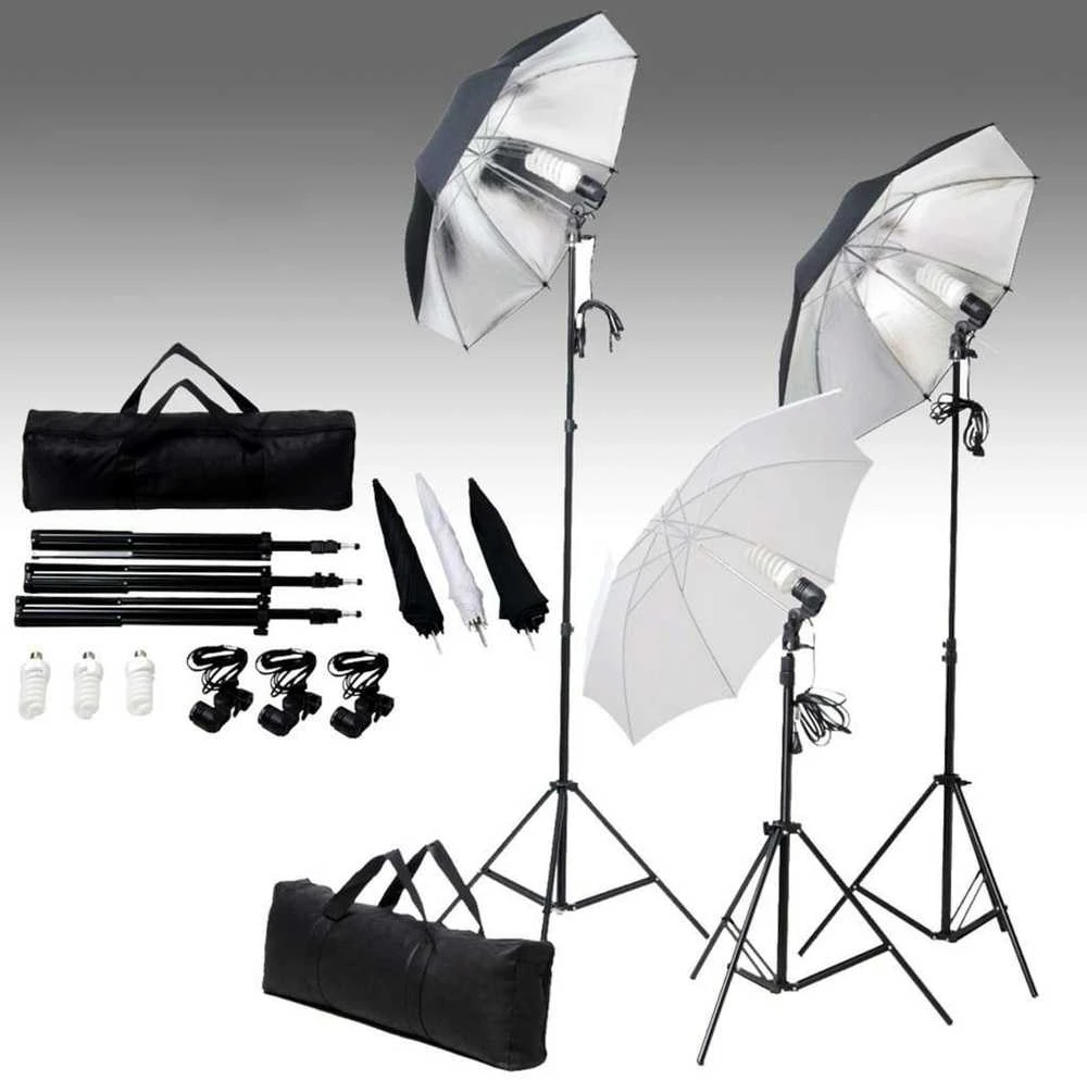 Fotostudijos komplektas su apšvietimo rinkiniu ir fonu