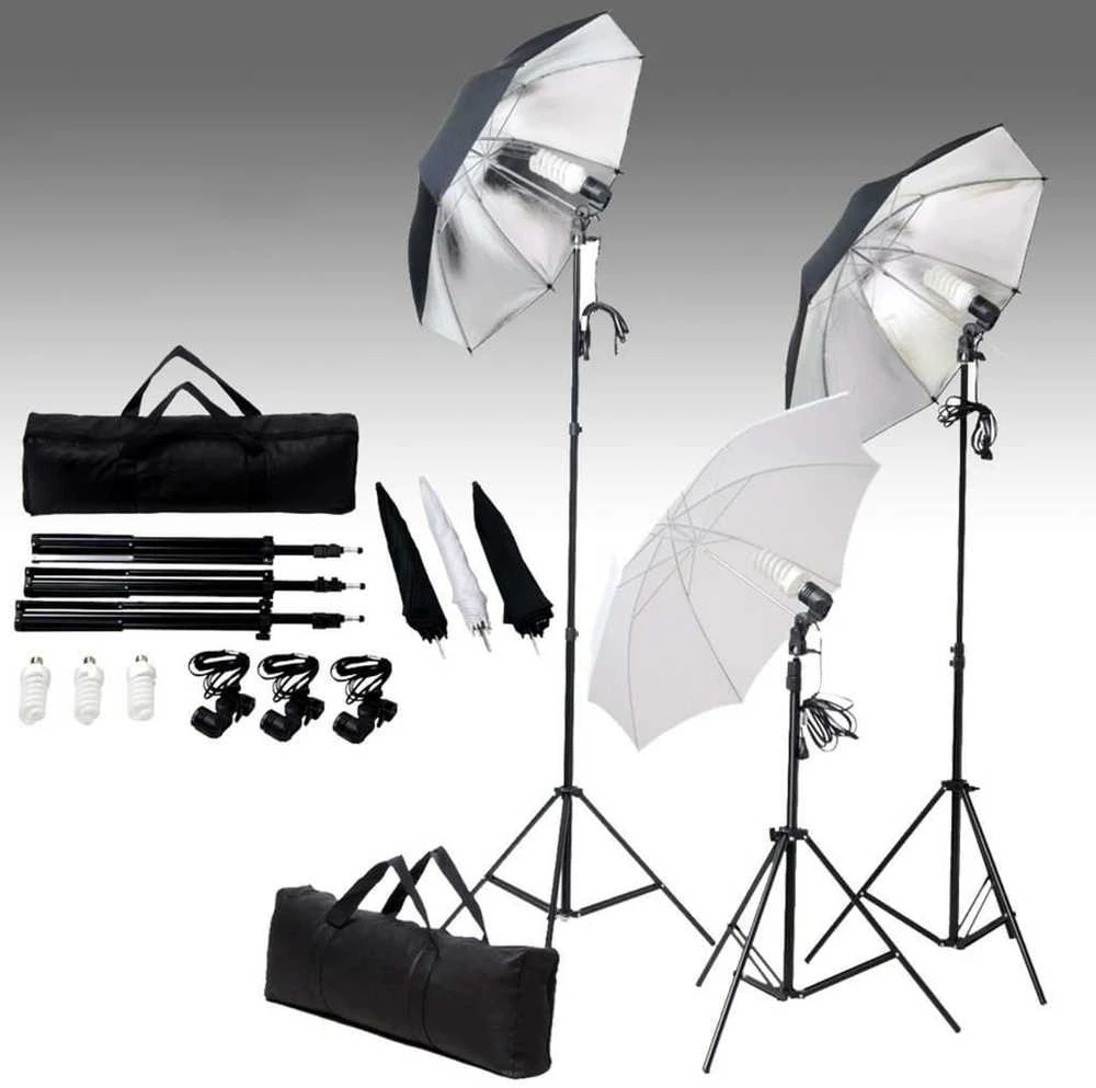 Fotostudijos komplektas su apšvietimo rinkiniu ir fonu