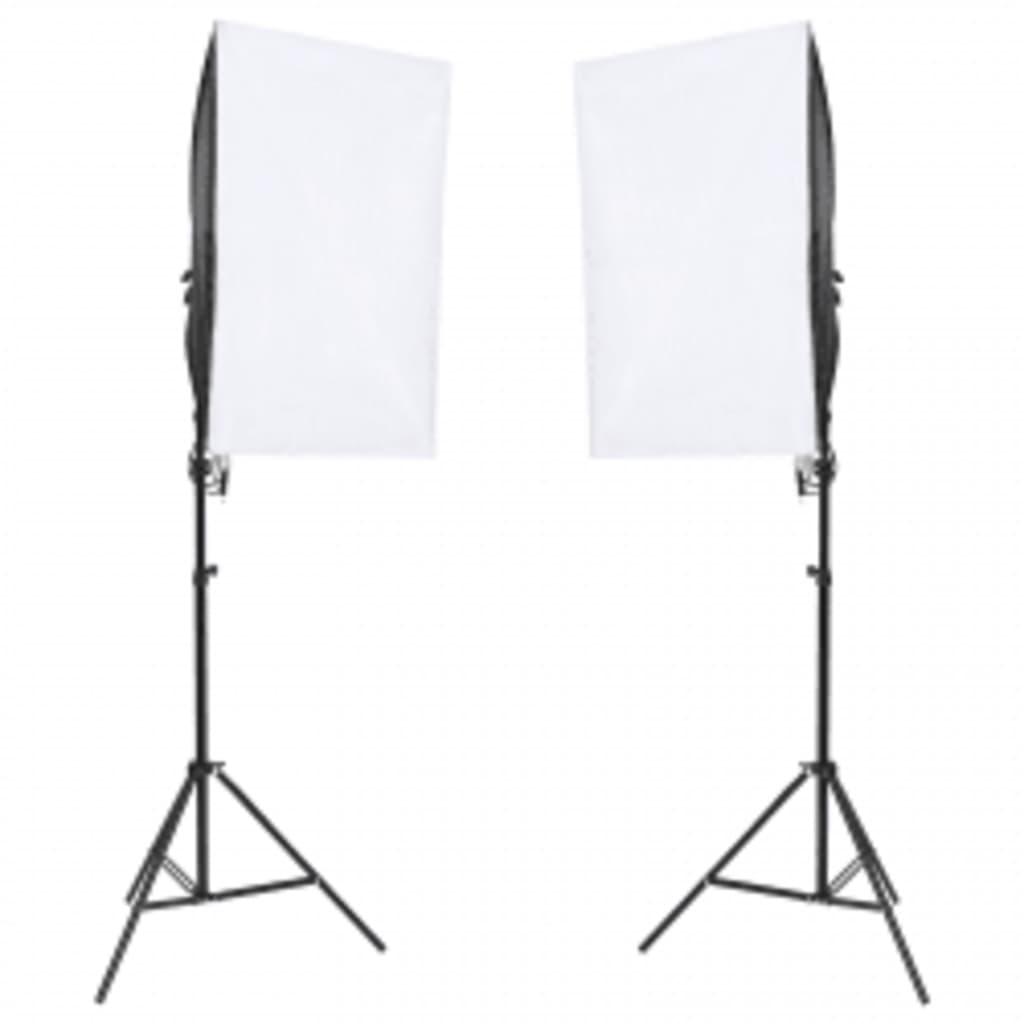 Fotostudijos rinkinys su apšvietimo rinkiniu ir fonu