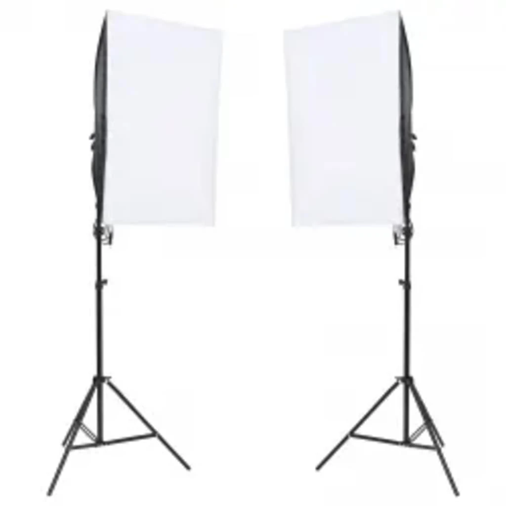 Fotostudijos rinkinys su šviestuvais, fonu ir reflektoriumi