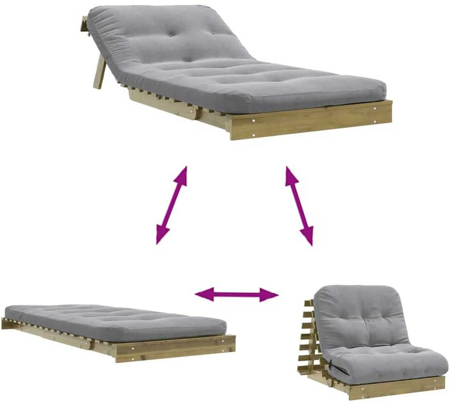 Futono sofa-lova su čiužiniu, 80x206x11cm, impregnuota pušis