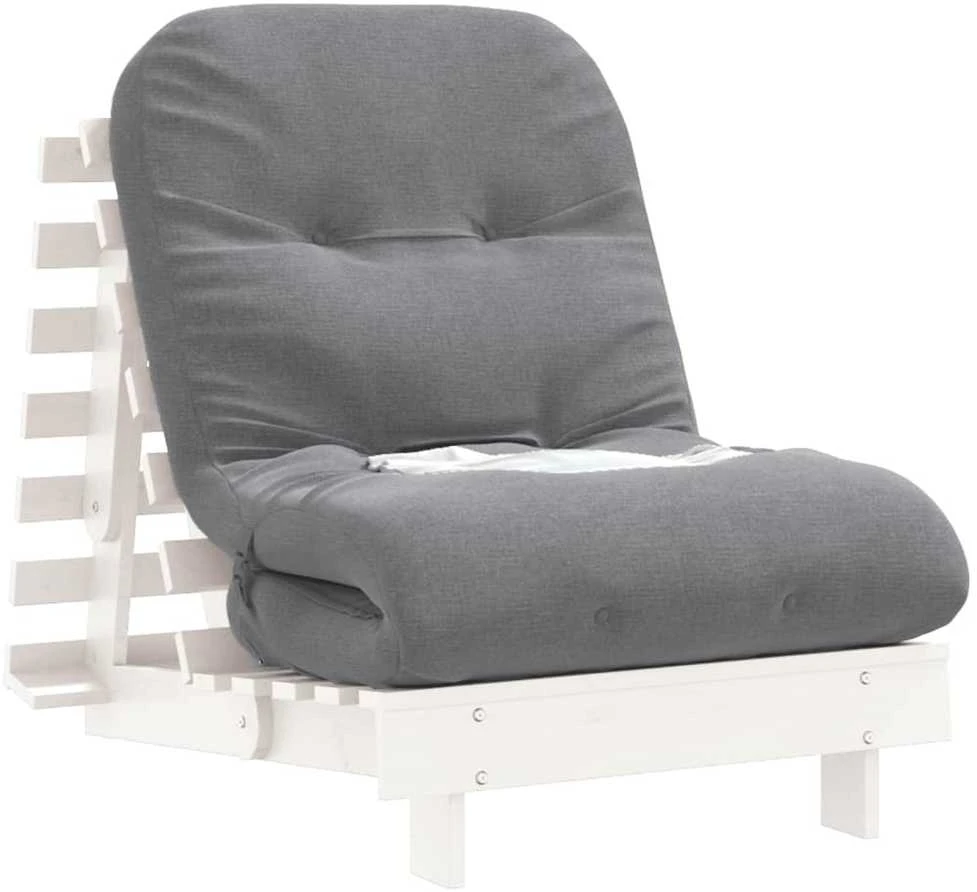 Futono sofa-lova su čiužiniu, balta, 70x206x11cm, pušis