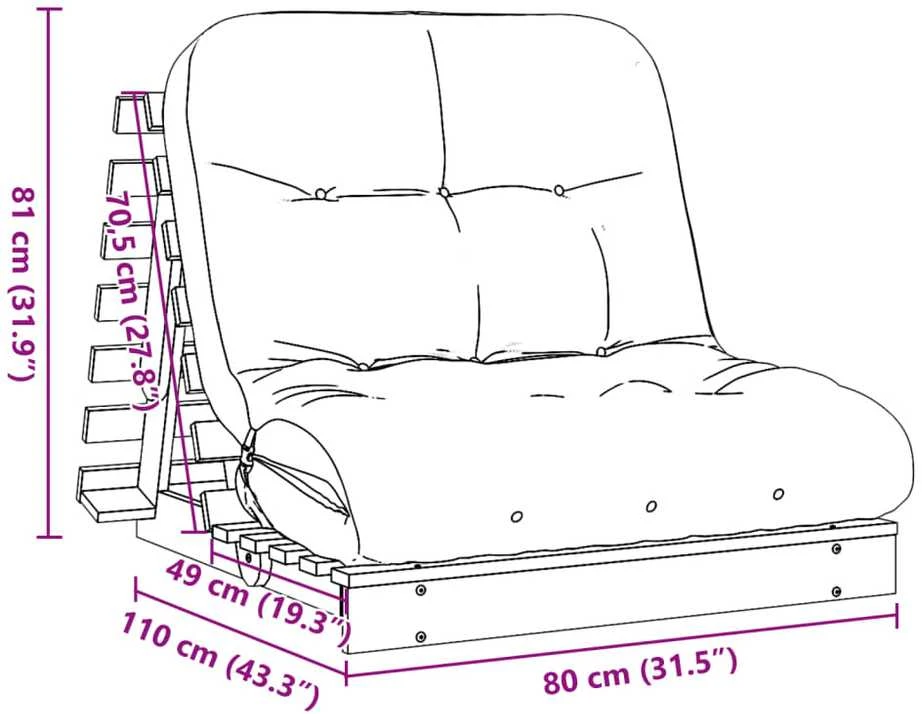 Futono sofa-lova su čiužiniu, vaško ruda, 80x206x11cm, pušis