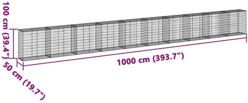 Gabiono krepšys su dangčiu, 1000x50x100cm, galvanizuota geležis
