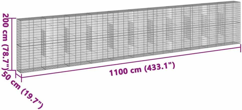 Gabiono krepšys su dangčiu, 1100x50x200cm, galvanizuota geležis